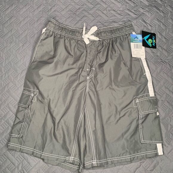 Kanu Surf Gray Swim Shorts with White Trim - Picture 1 of 6